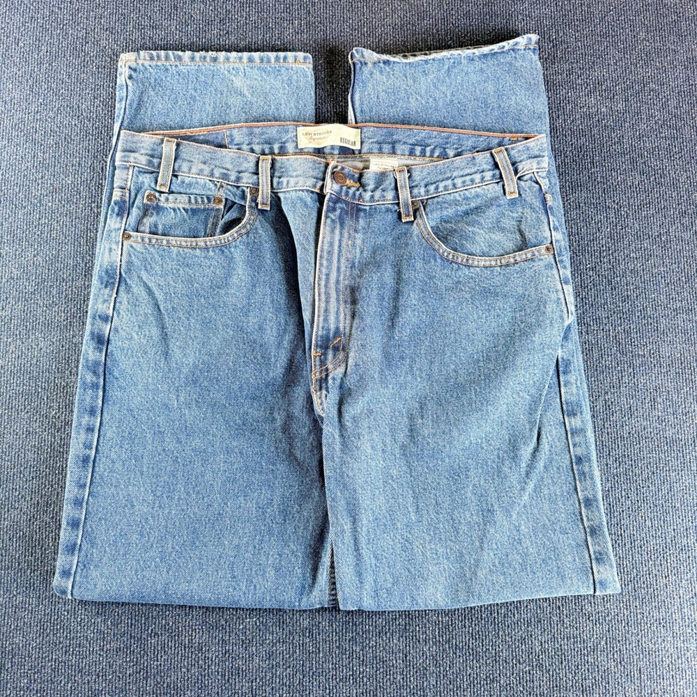 Levi Strauss Signature Mens‎ Regular Fit Jeans Blue Denim 38x32 Medium Wash